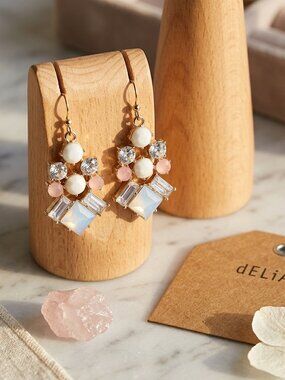 Delia's  geometric cluster stone drop clear, light pink, & opaque white earrings